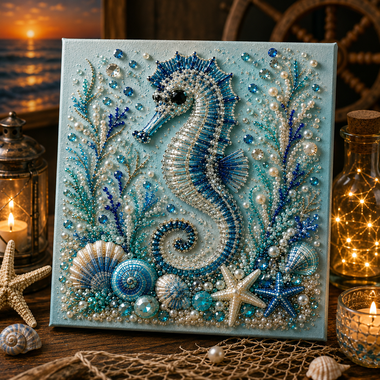 Ocean-Themed DIY Pearl & Rhinestone Mosaic Art Kit – Octopus Wall Decor for Coastal Home Styling 20*20cm - 