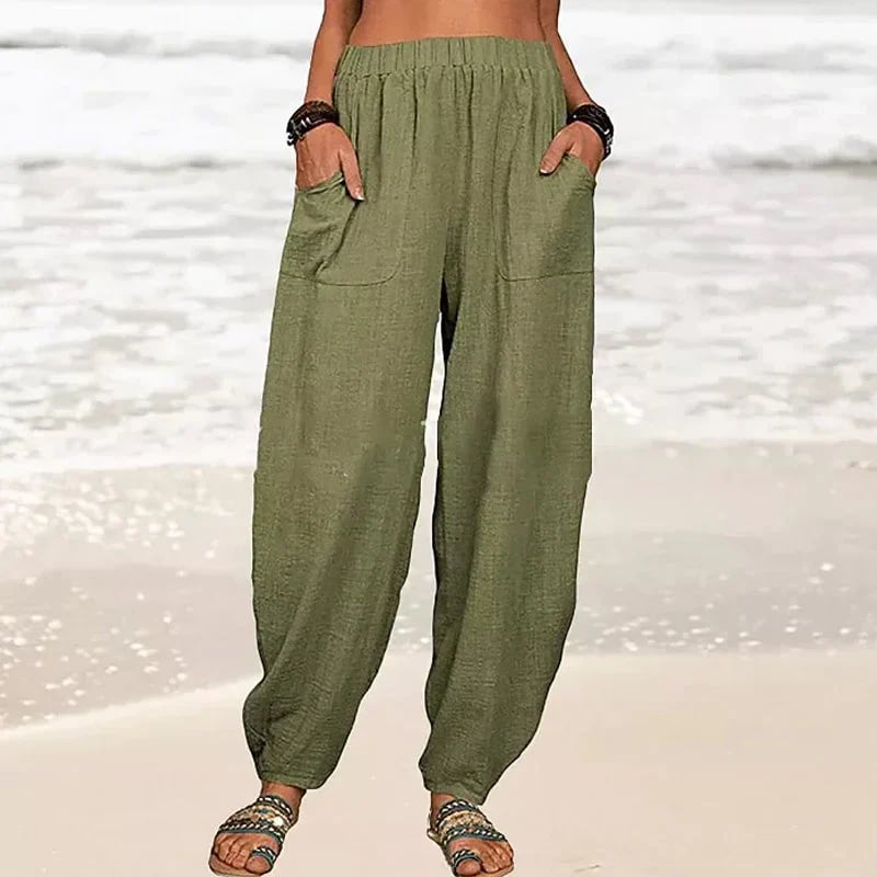Women's Casual Cotton Linen Pants Solid Color Loose Fit Comfortable Breathable Summer Trousers