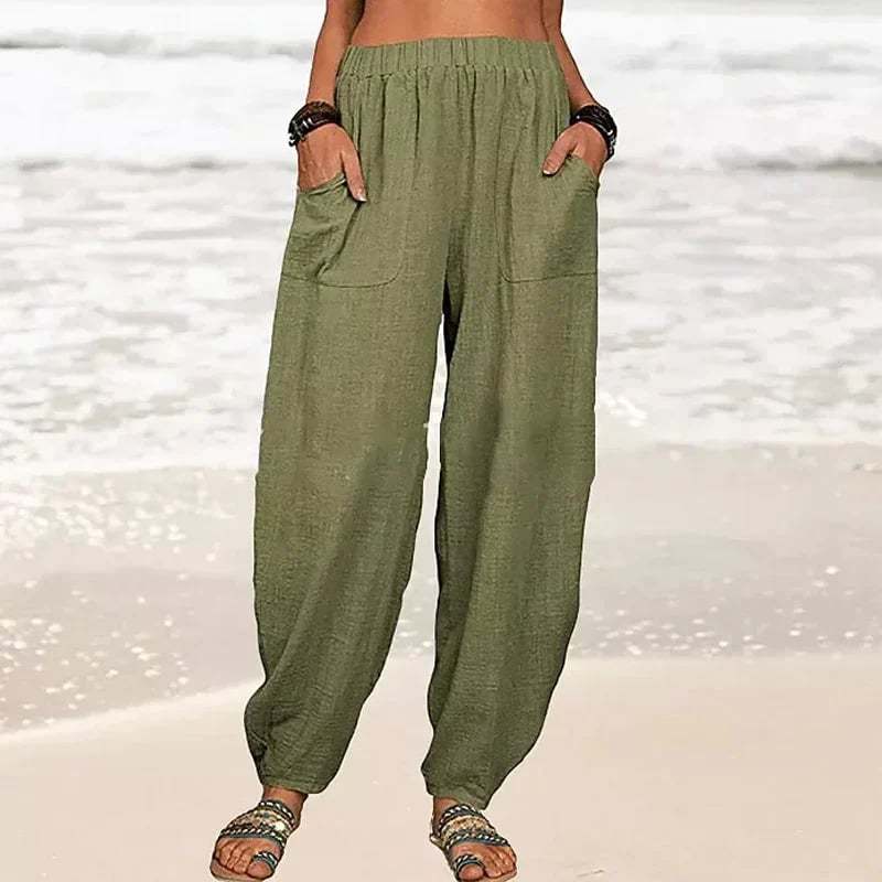 Women's Casual Cotton Linen Pants Solid Color Loose Fit Comfortable Breathable Summer Trousers