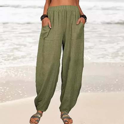 Women's Casual Cotton Linen Pants Solid Color Loose Fit Comfortable Breathable Summer Trousers