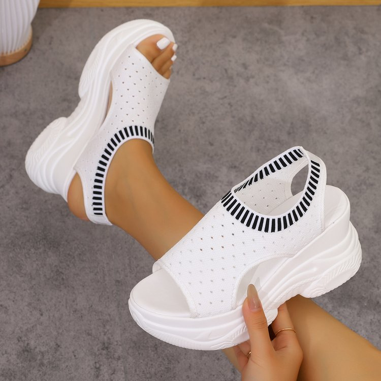 Breathable Knit Platform Wedge Sandals – Easy Slip-On with Arch Support