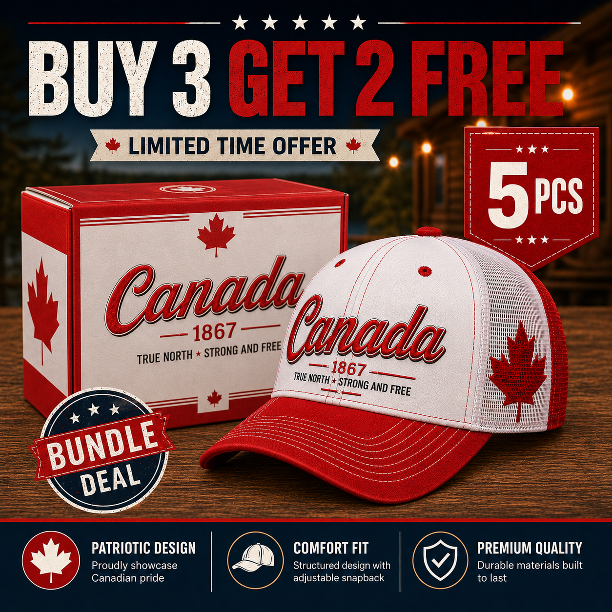 🍁Canada Day Sale - Canada 1867 “True North” Patriotic Trucker Cap