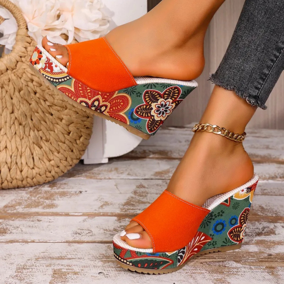 Boheme Velvet Wedge Sandals – Cushioned Slip-On Comfort