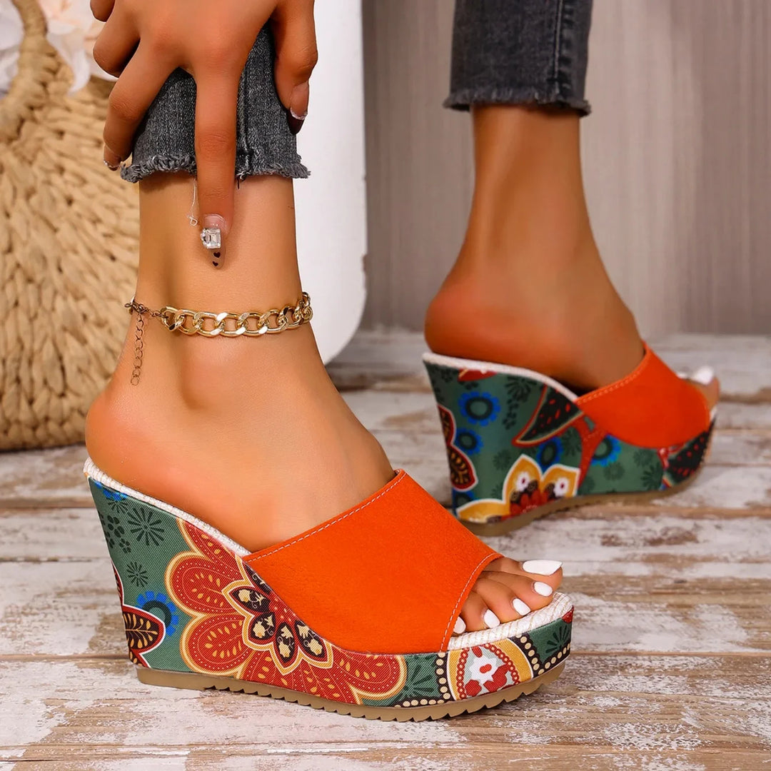 Boheme Velvet Wedge Sandals – Cushioned Slip-On Comfort