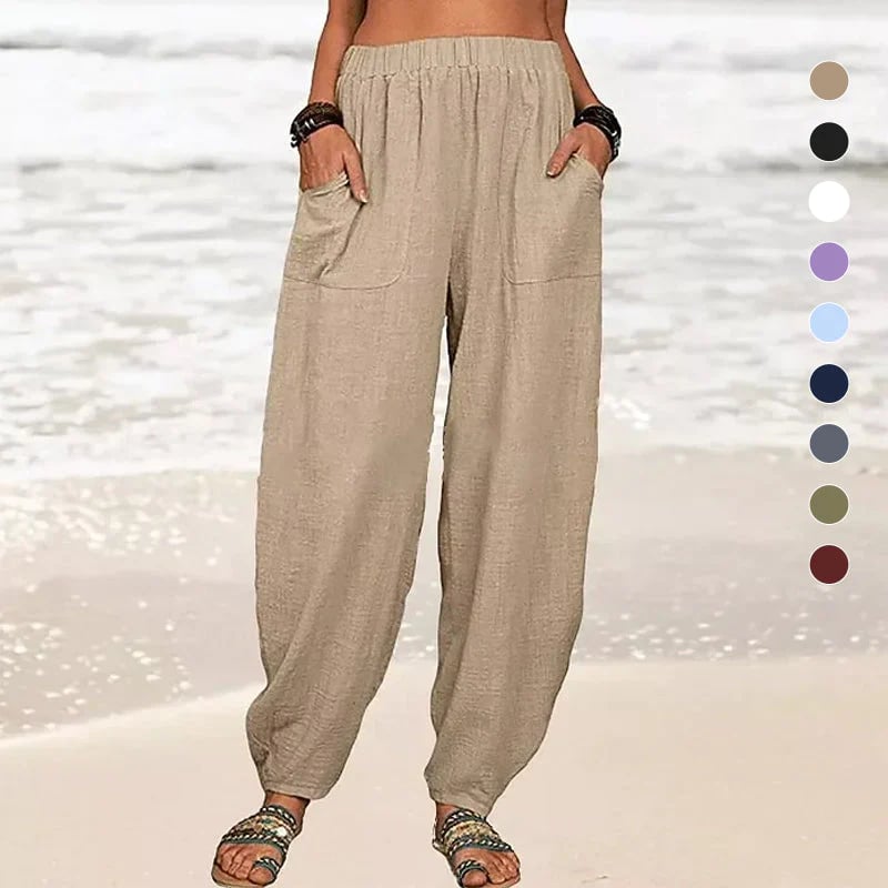 Women's Casual Cotton Linen Pants Solid Color Loose Fit Comfortable Breathable Summer Trousers