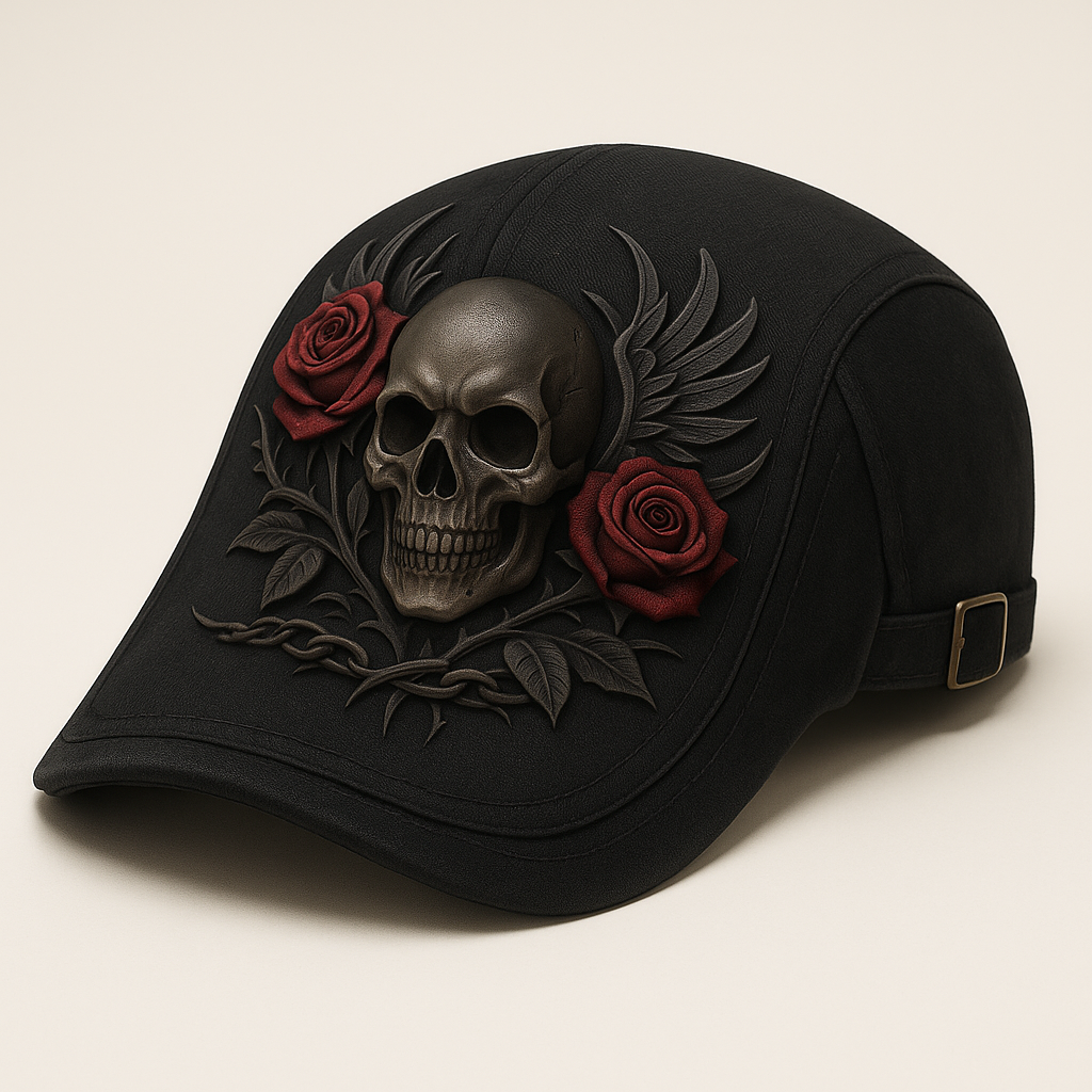 🎩 Gothic Skull & Rose Shadow Beret | Dark Artisan Edition