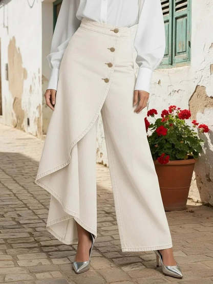 Plus Size Friendly Women's High-waisted Relaxed Fit Wide-leg Jeans With A Stylish Design.