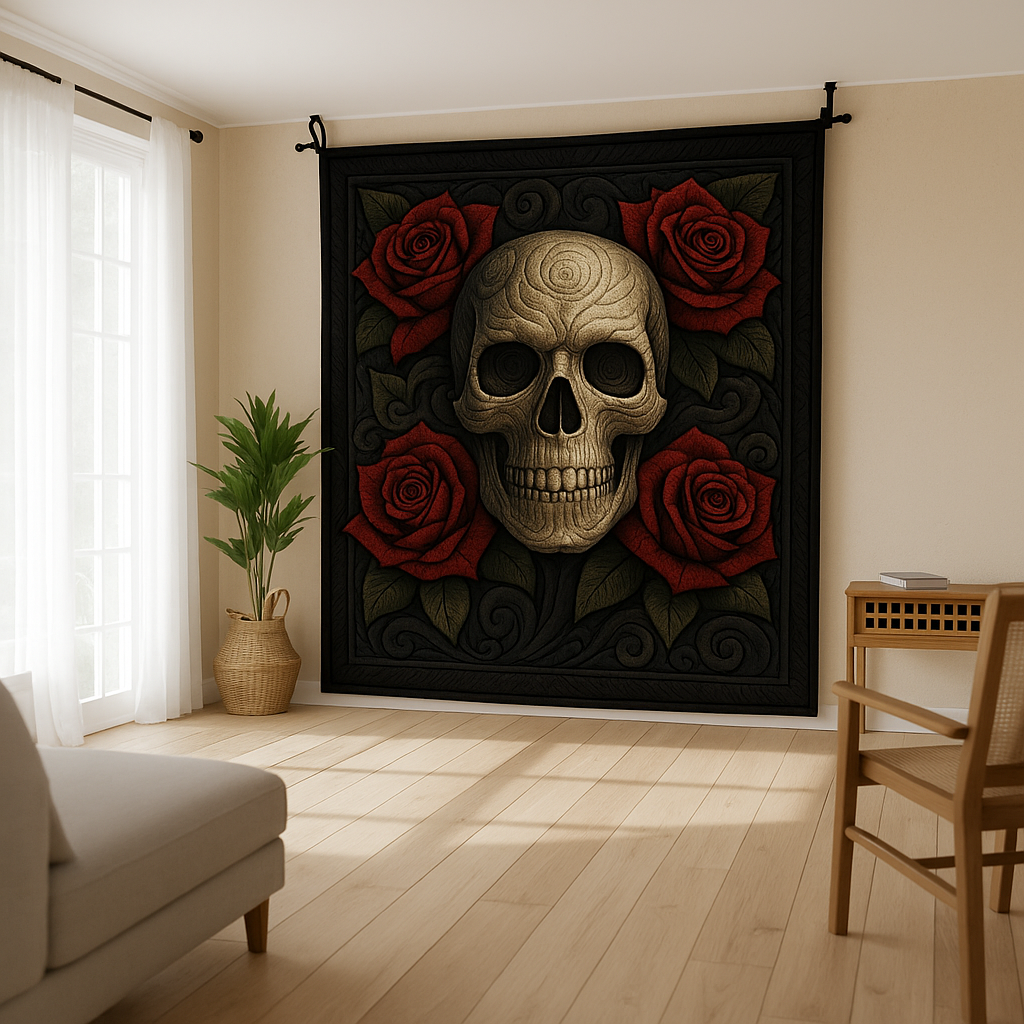 Skull & Rose Quilted Art Blanket 💀🌹