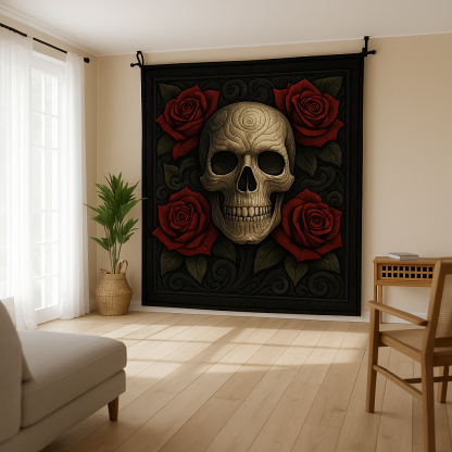 Skull & Rose Quilted Art Blanket 💀🌹