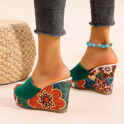 Boheme Velvet Wedge Sandals – Cushioned Slip-On Comfort