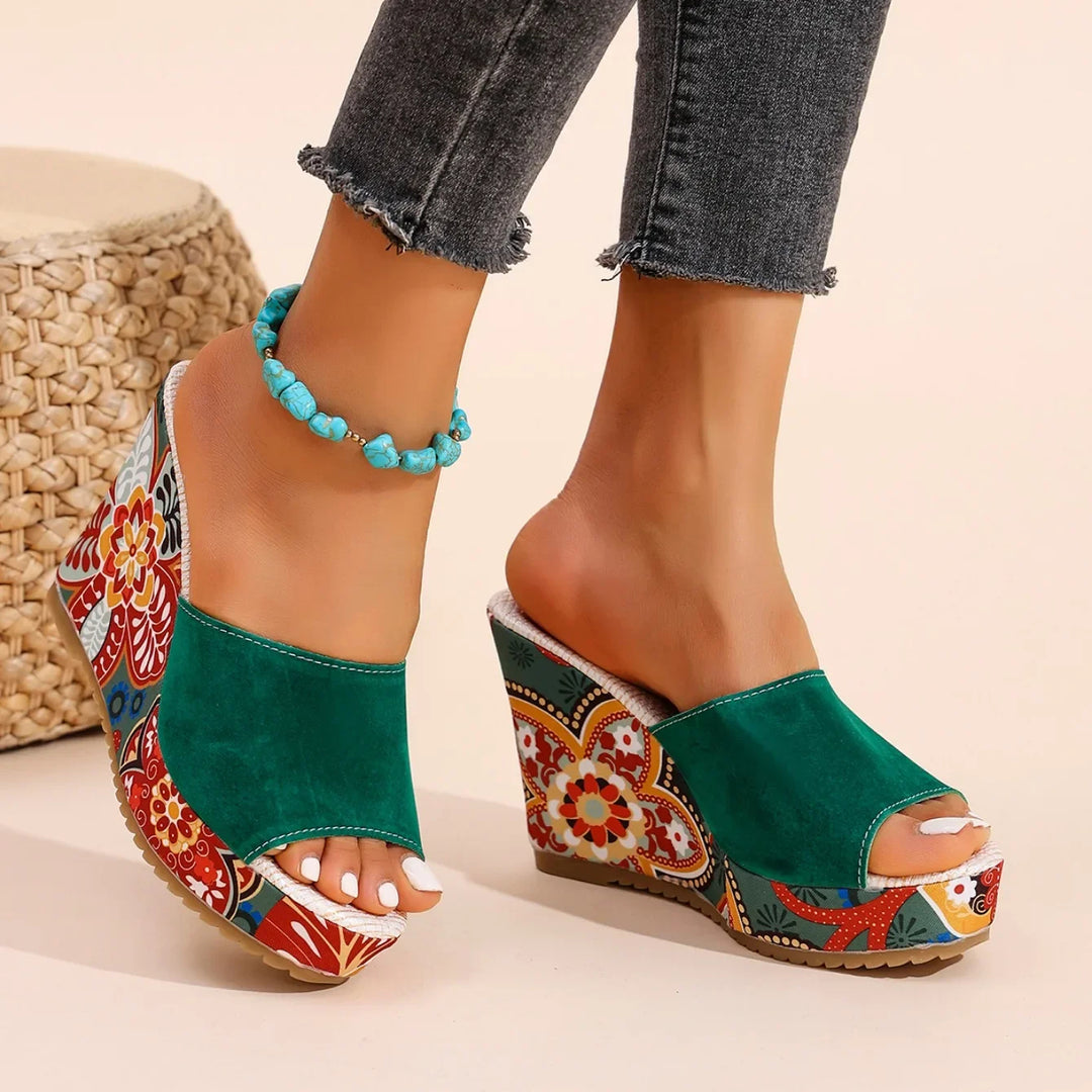 Boheme Velvet Wedge Sandals – Cushioned Slip-On Comfort