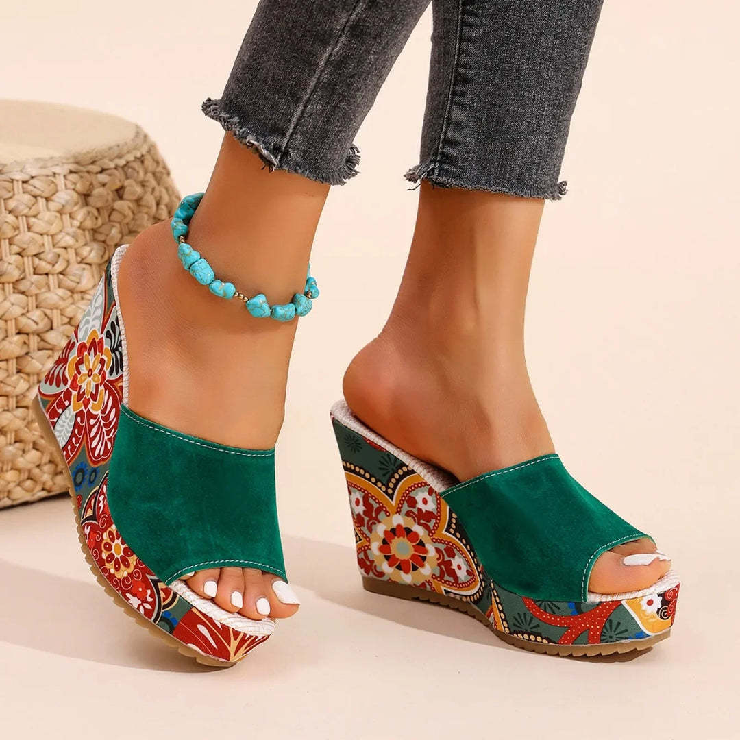 Boheme Velvet Wedge Sandals – Cushioned Slip-On Comfort