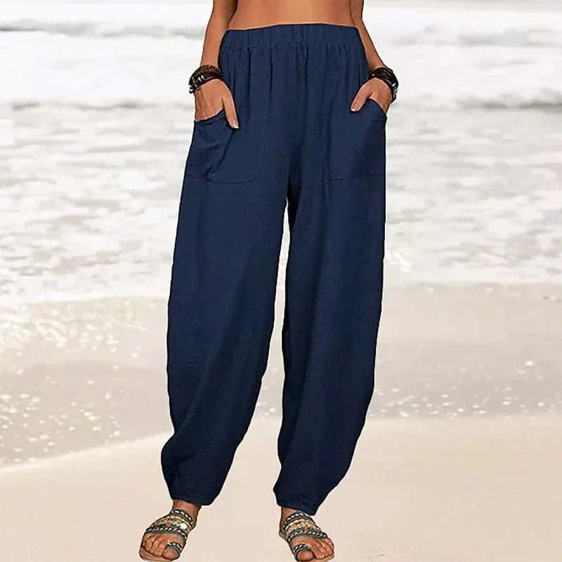 Women's Casual Cotton Linen Pants Solid Color Loose Fit Comfortable Breathable Summer Trousers