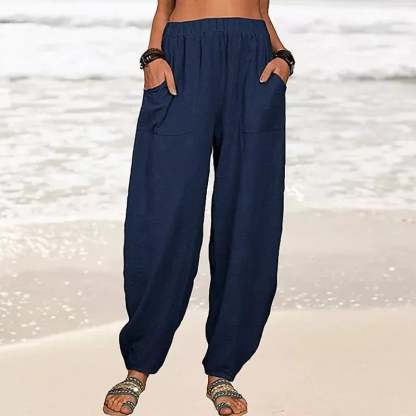 Women's Casual Cotton Linen Pants Solid Color Loose Fit Comfortable Breathable Summer Trousers