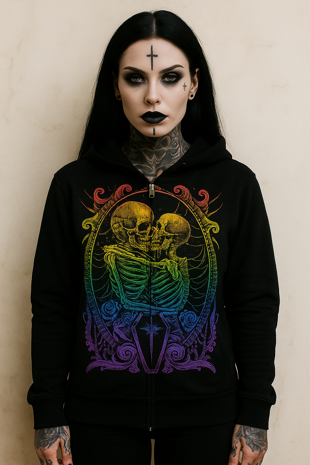 Skeleton Lovers – Rainbow Gothic Zipper Hoodie
