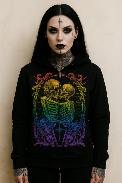 Skeleton Lovers – Rainbow Gothic Zipper Hoodie