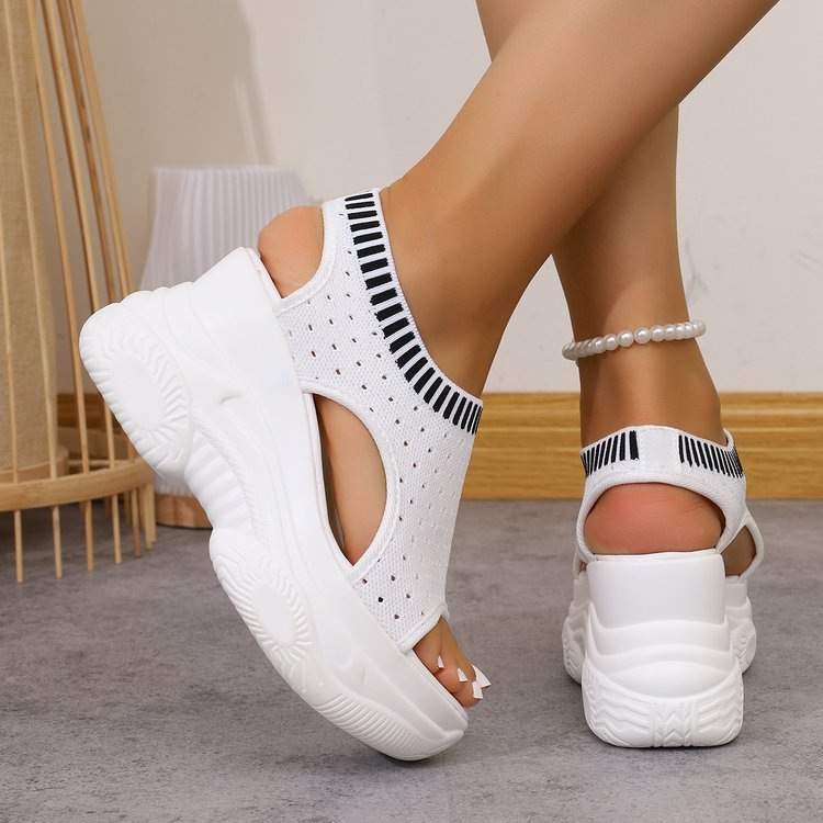 Breathable Knit Platform Wedge Sandals – Easy Slip-On with Arch Support