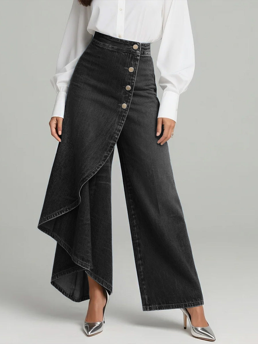 Plus Size Friendly Women's High-waisted Relaxed Fit Wide-leg Jeans With A Stylish Design.