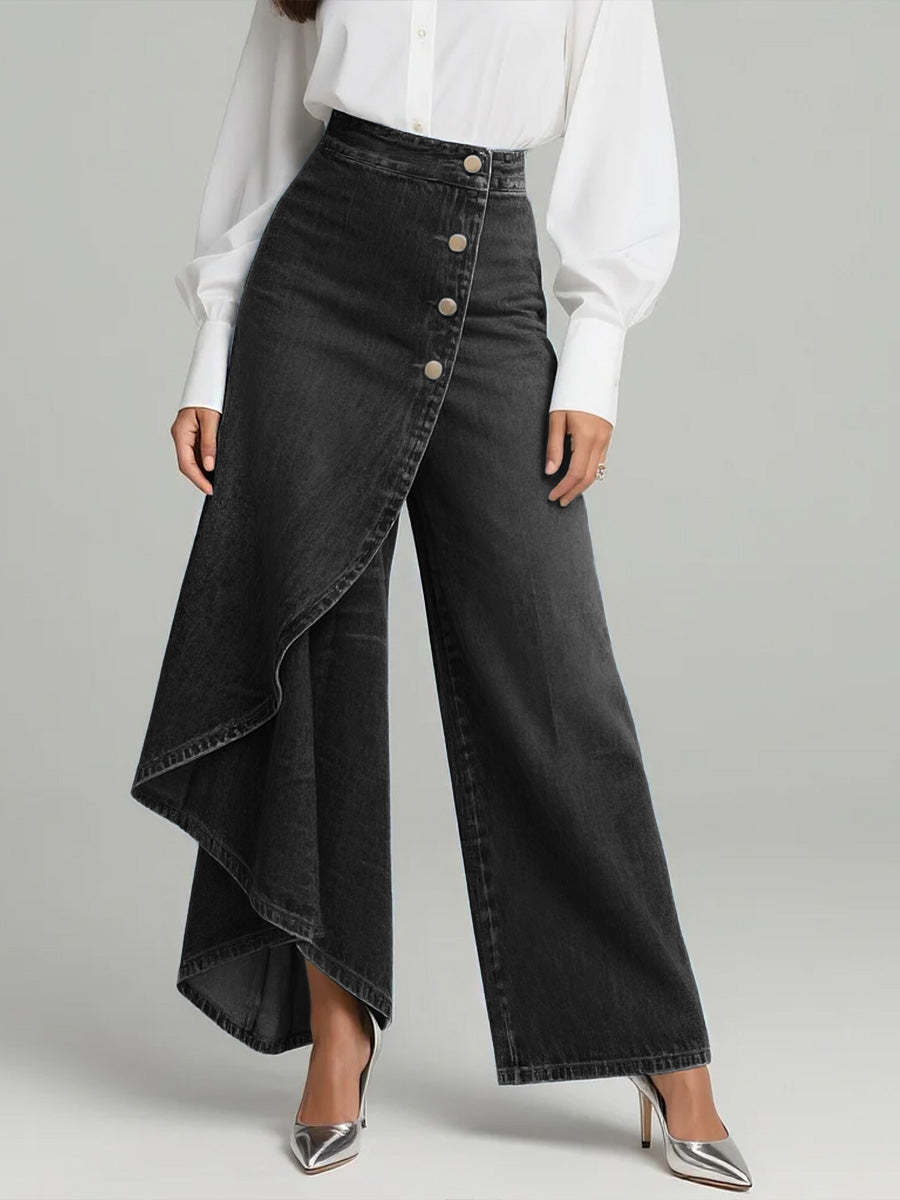 Plus Size Friendly Women's High-waisted Relaxed Fit Wide-leg Jeans With A Stylish Design.