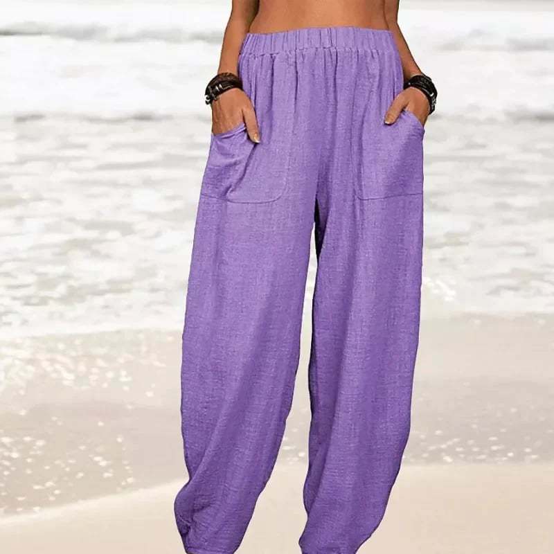 Women's Casual Cotton Linen Pants Solid Color Loose Fit Comfortable Breathable Summer Trousers