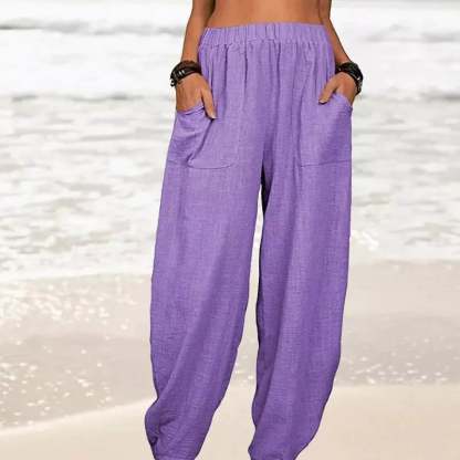 Women's Casual Cotton Linen Pants Solid Color Loose Fit Comfortable Breathable Summer Trousers