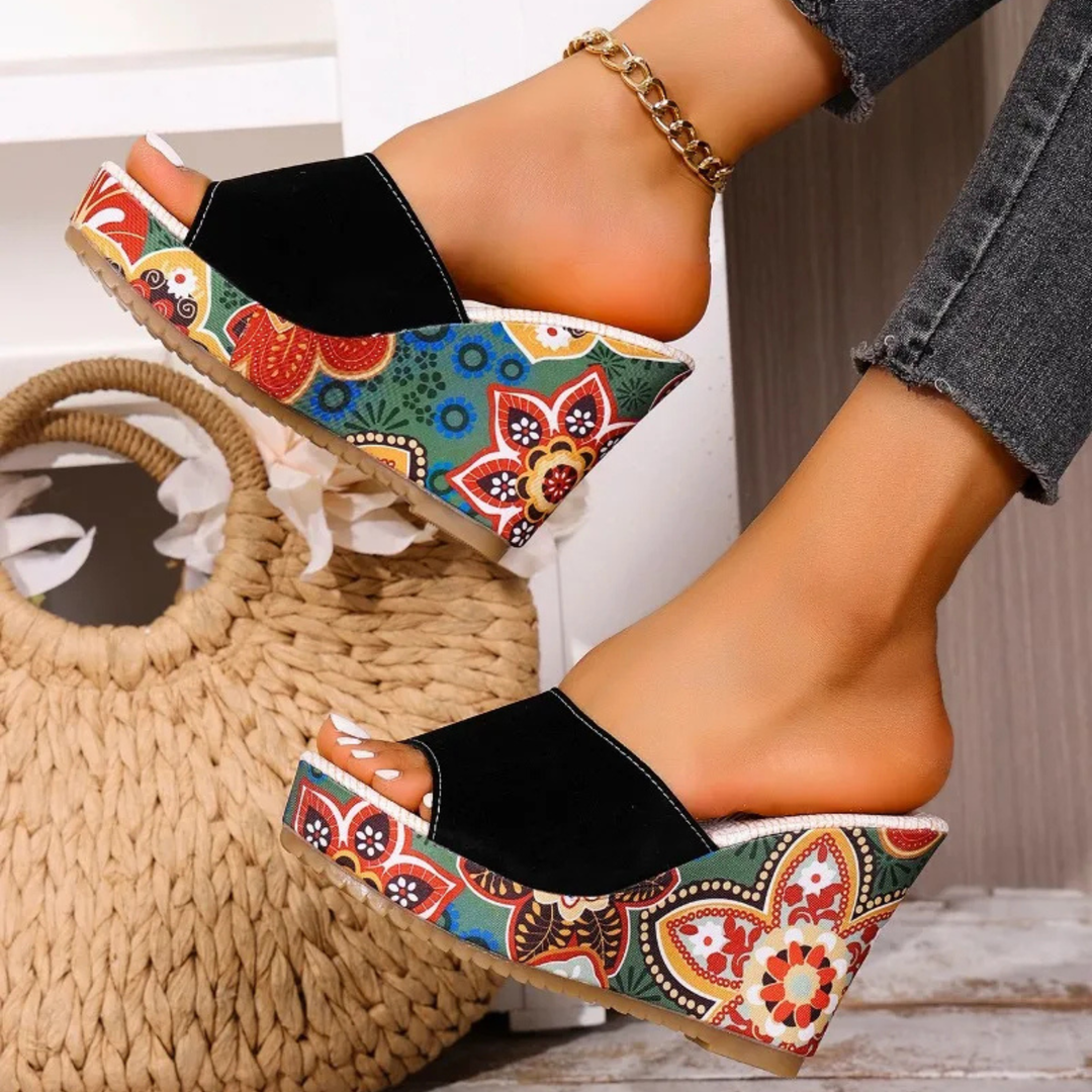 Boheme Velvet Wedge Sandals – Cushioned Slip-On Comfort