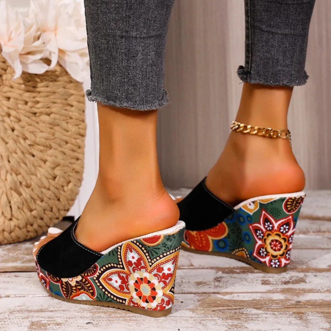 Boheme Velvet Wedge Sandals – Cushioned Slip-On Comfort