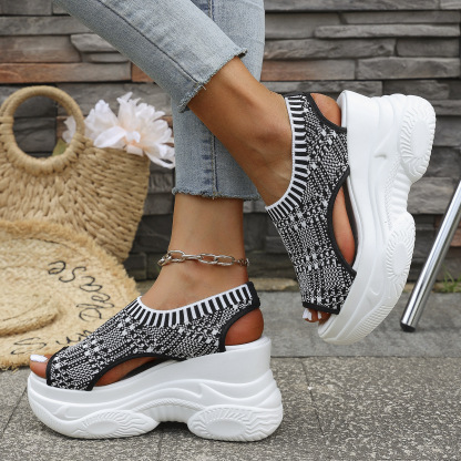 Breathable Knit Platform Wedge Sandals – Easy Slip-On with Arch Support