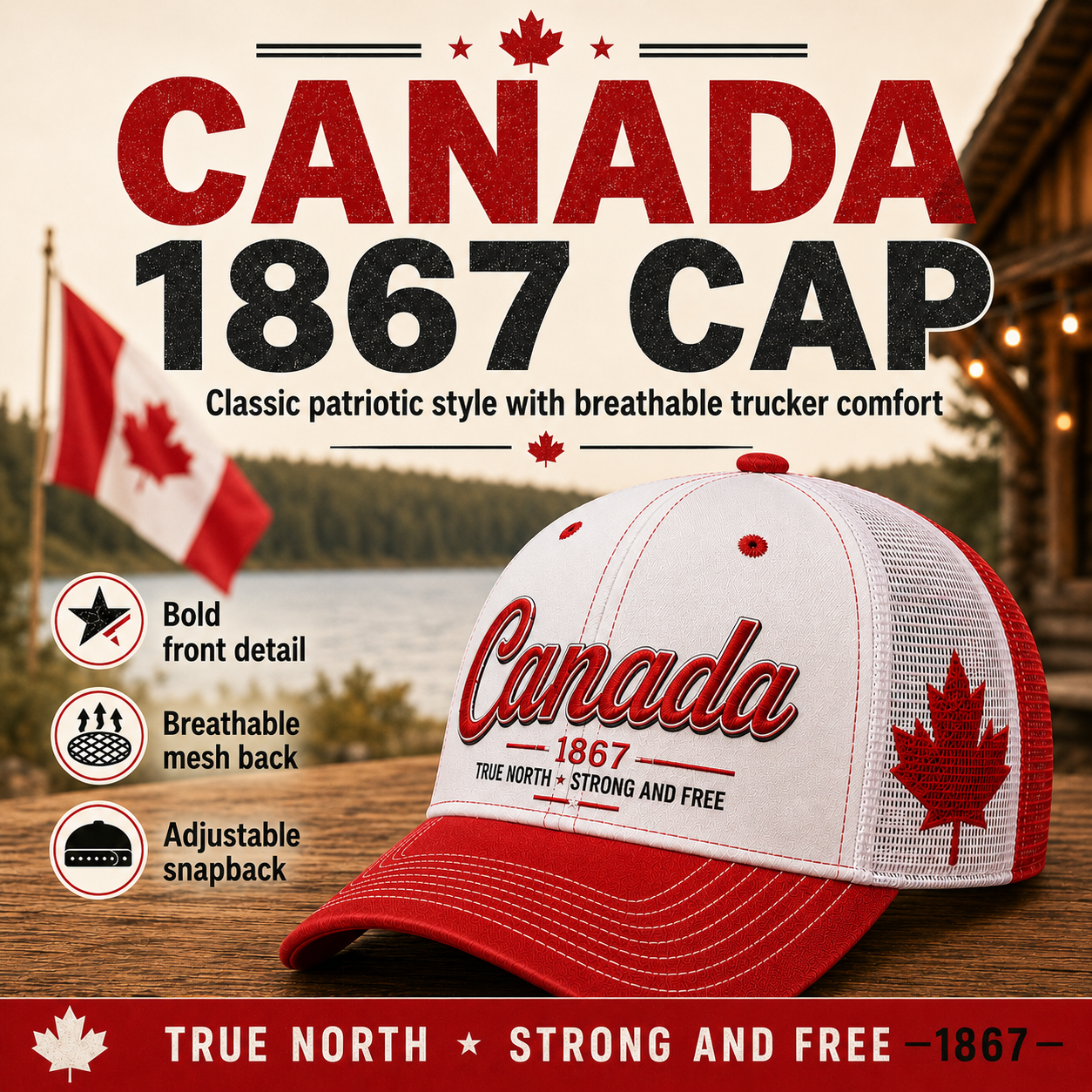 🍁Canada Day Sale - Canada 1867 “True North” Patriotic Trucker Cap