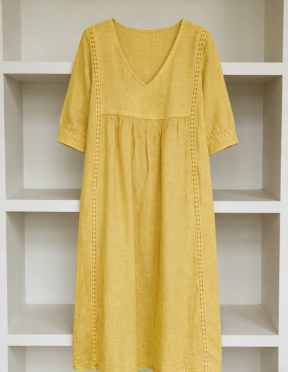 Casual Loose-fitting Linen And Cotton Dress