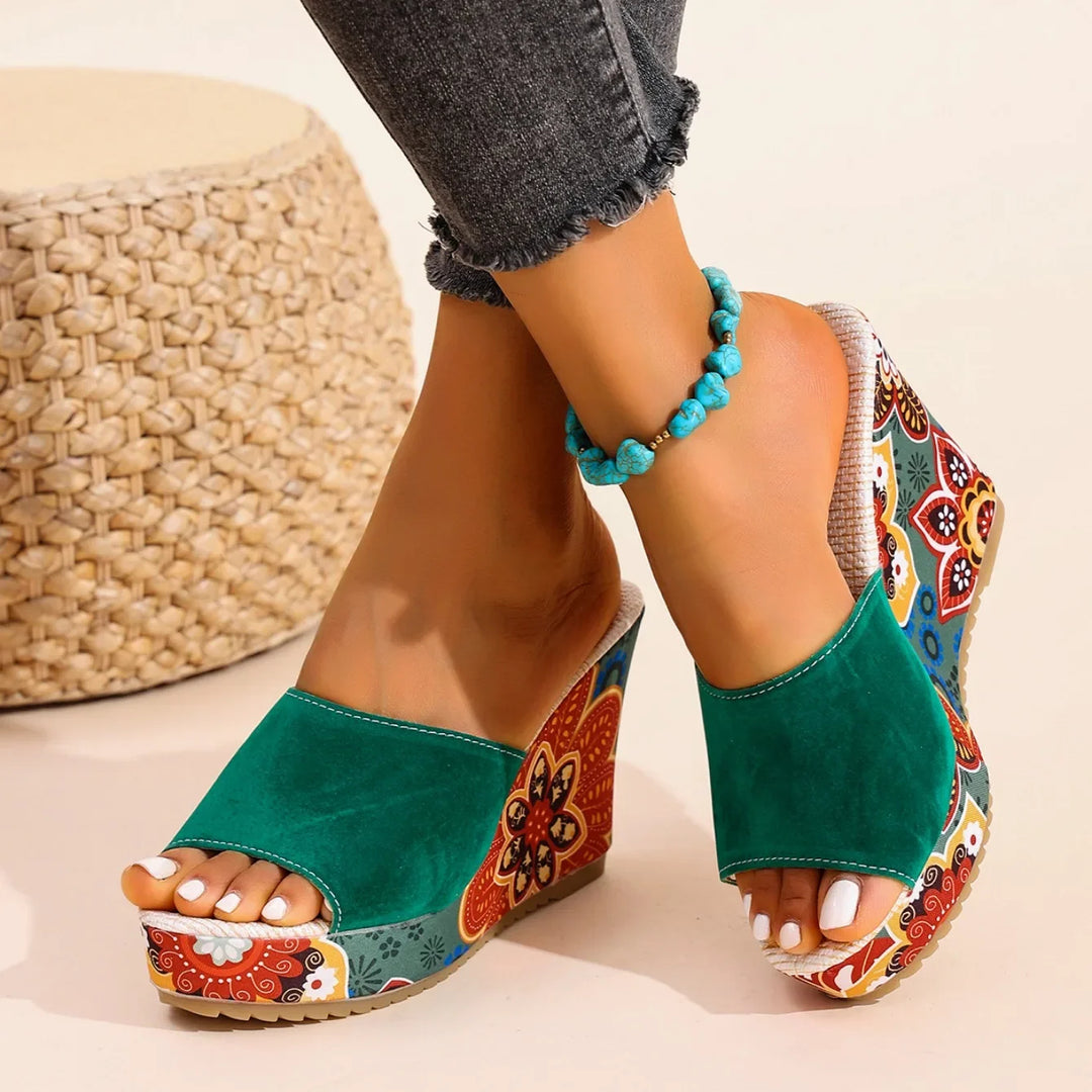Boheme Velvet Wedge Sandals – Cushioned Slip-On Comfort