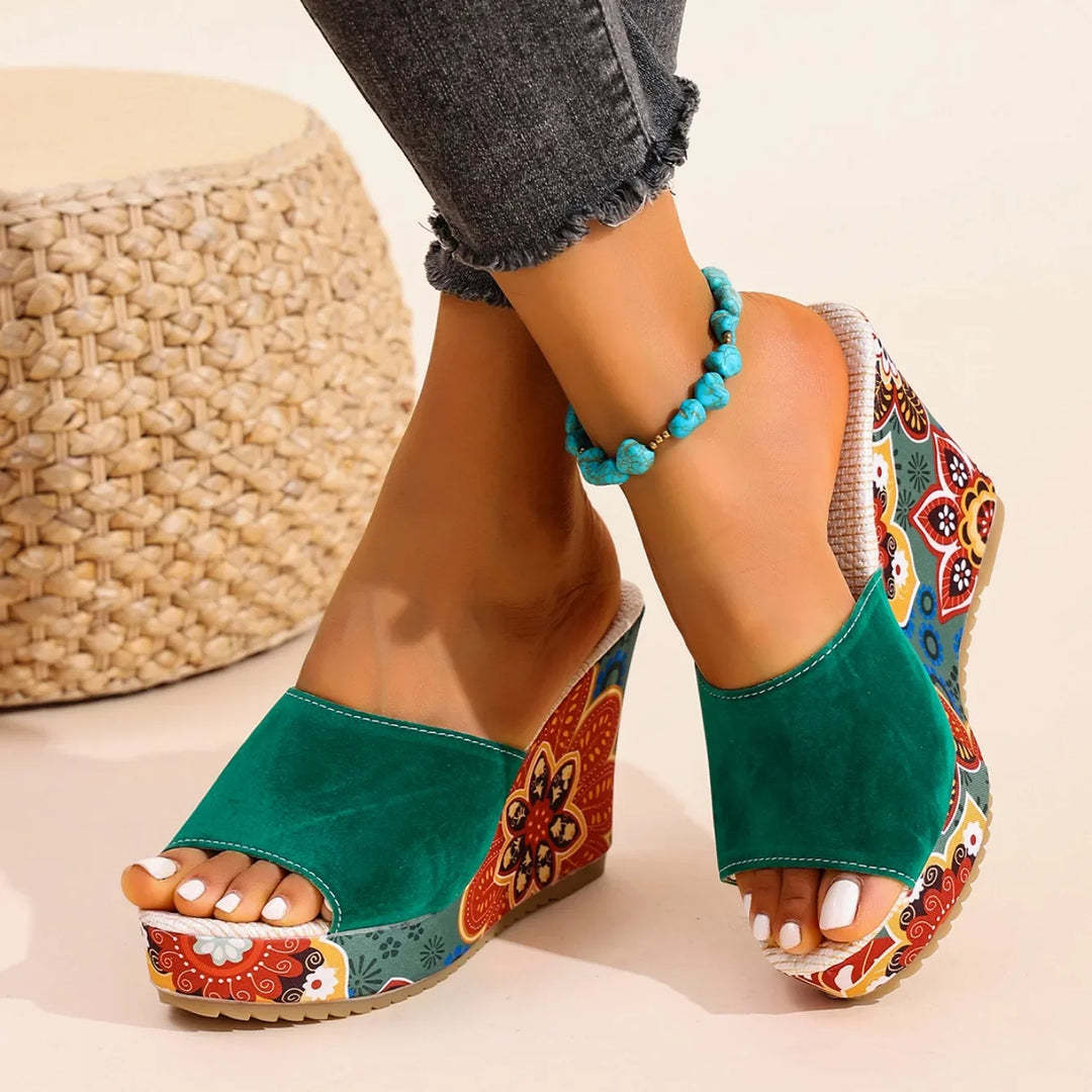 Boheme Velvet Wedge Sandals – Cushioned Slip-On Comfort