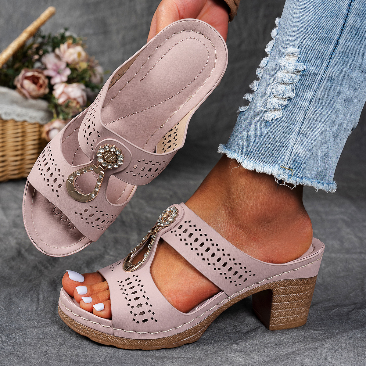 Orthopedic Rhinestones Heel Sandals-Step Into All-Day Comfort – Lightweight Support Sandals
