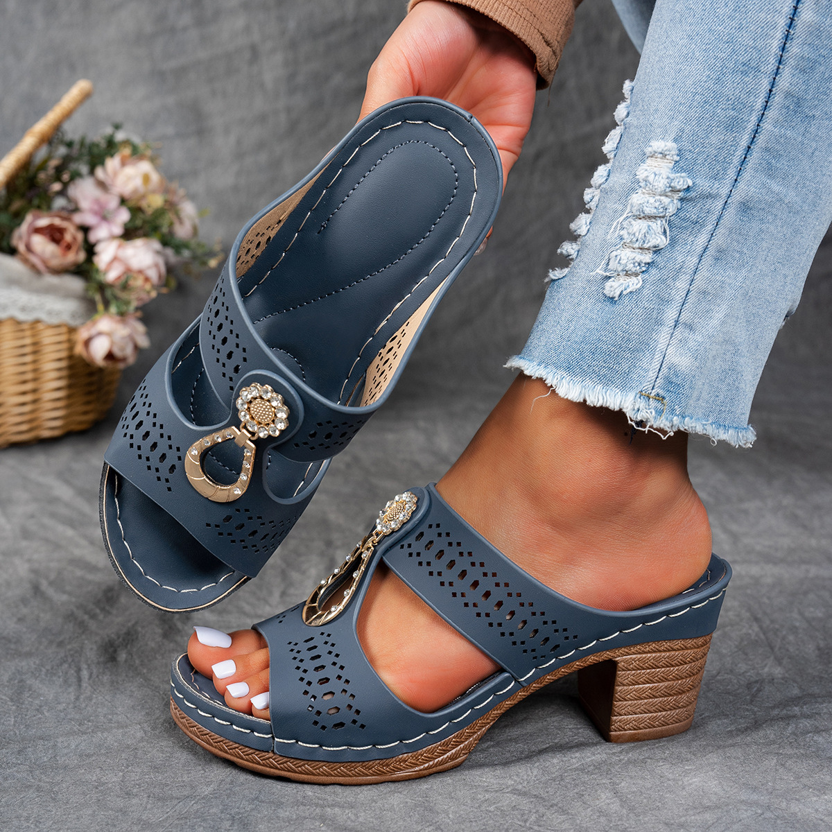 Orthopedic Rhinestones Heel Sandals-Step Into All-Day Comfort – Lightweight Support Sandals