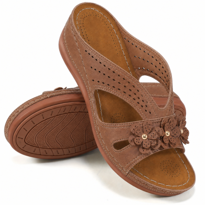 Women Wedge Heel Thick Soled Hollow Rivet Flower Slippers