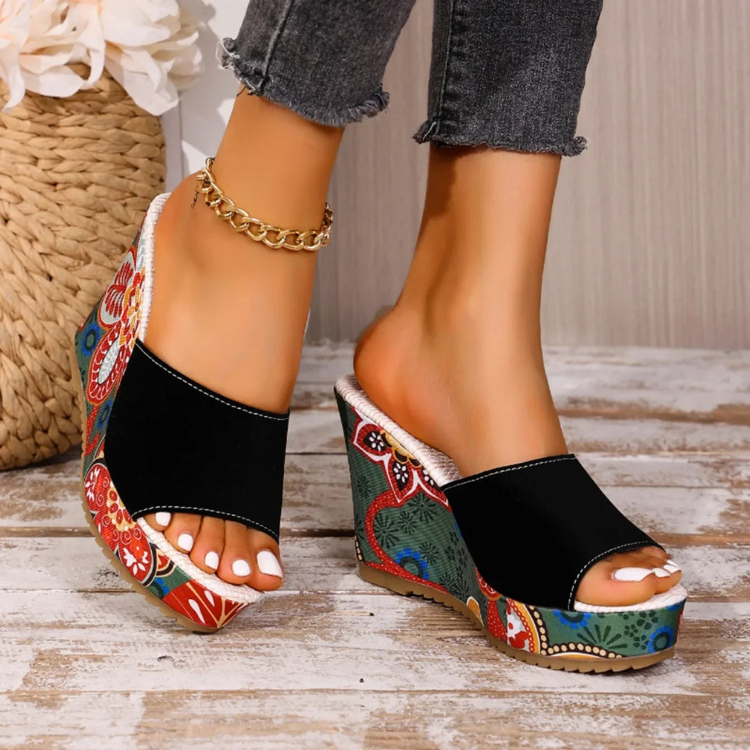 Boheme Velvet Wedge Sandals – Cushioned Slip-On Comfort