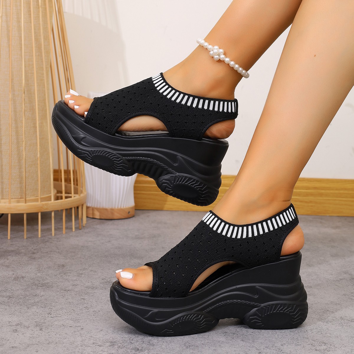 Breathable Knit Platform Wedge Sandals – Easy Slip-On with Arch Support