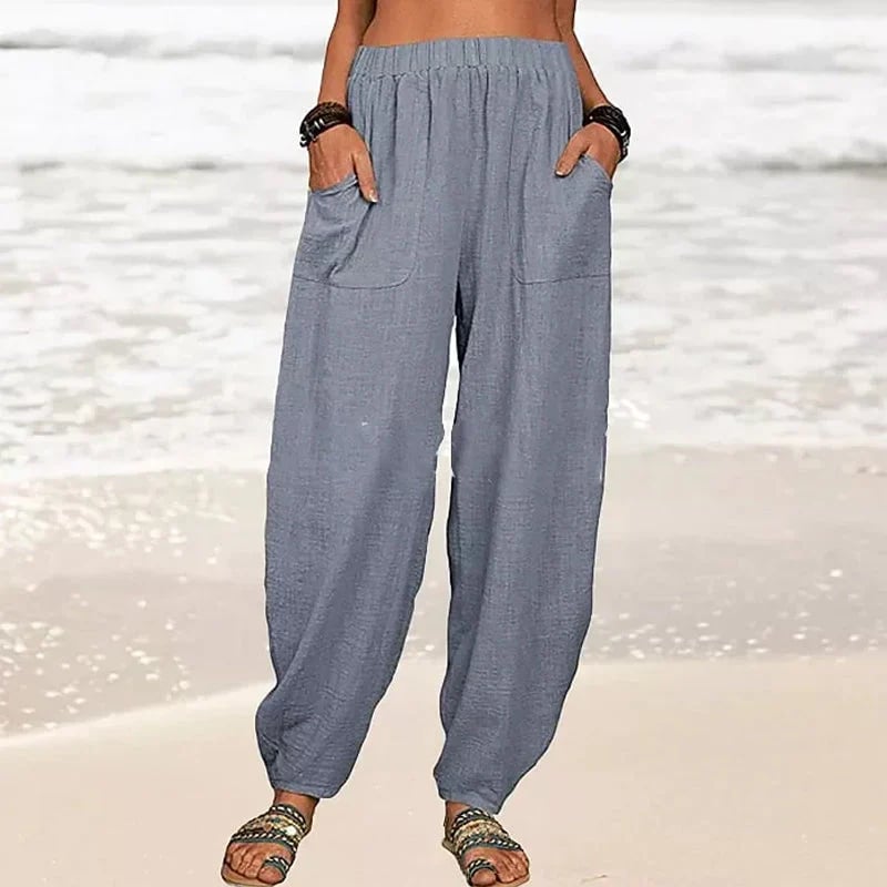 Women's Casual Cotton Linen Pants Solid Color Loose Fit Comfortable Breathable Summer Trousers