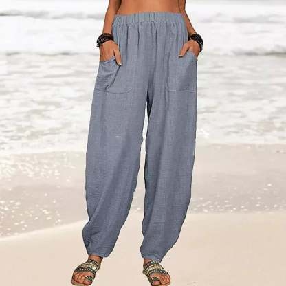 Women's Casual Cotton Linen Pants Solid Color Loose Fit Comfortable Breathable Summer Trousers