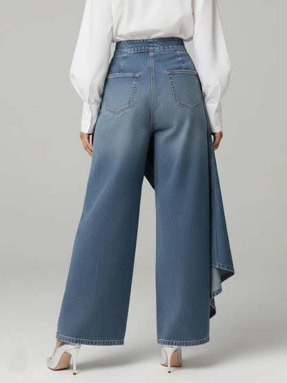 Plus Size Friendly Women's High-waisted Relaxed Fit Wide-leg Jeans With A Stylish Design.