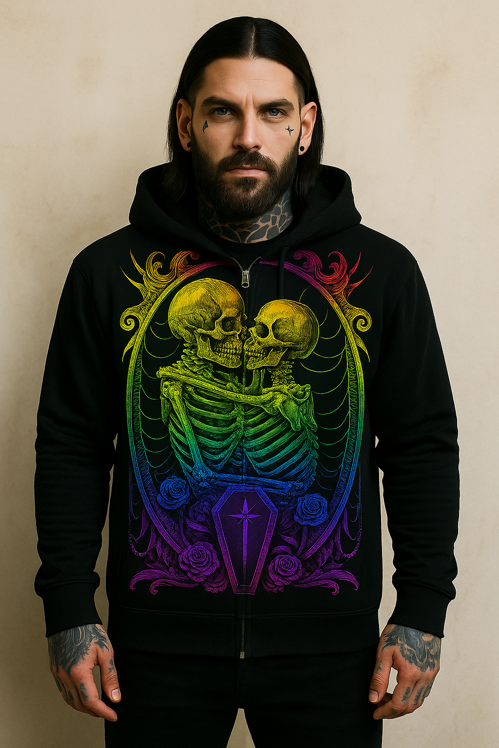 Skeleton Lovers – Rainbow Gothic Zipper Hoodie