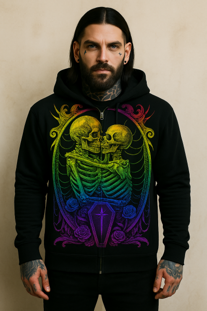 Skeleton Lovers – Rainbow Gothic Zipper Hoodie