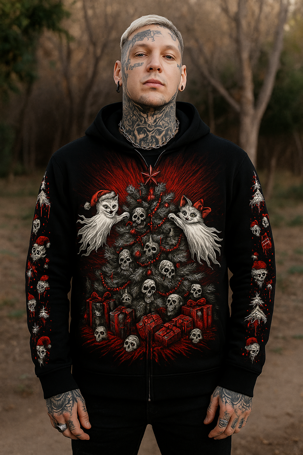Haunted Xmas Tree – Skull Horror Zipper Hoodie