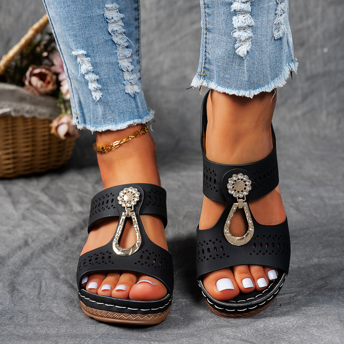 Orthopedic Rhinestones Heel Sandals-Step Into All-Day Comfort – Lightweight Support Sandals