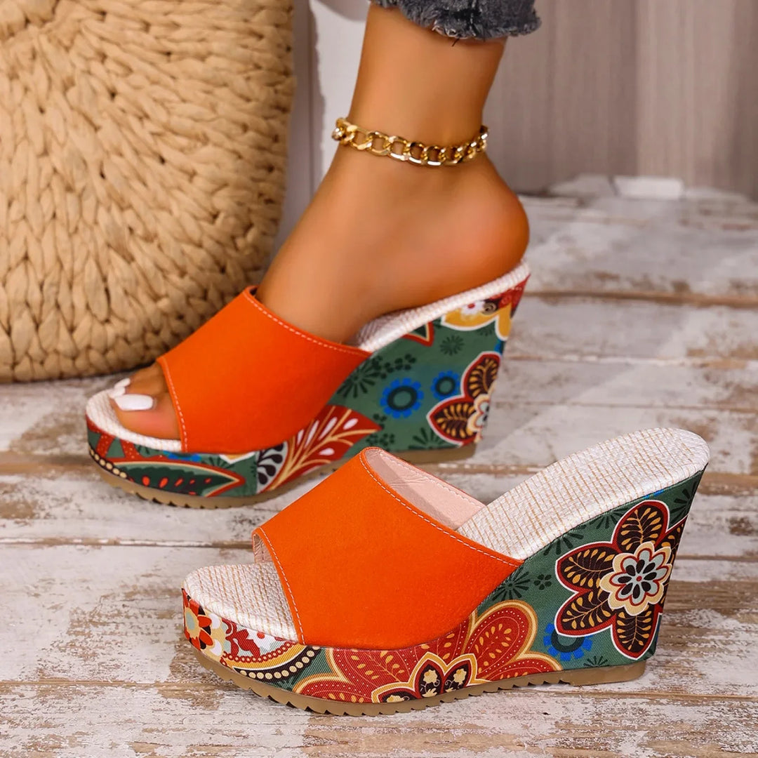 Boheme Velvet Wedge Sandals – Cushioned Slip-On Comfort
