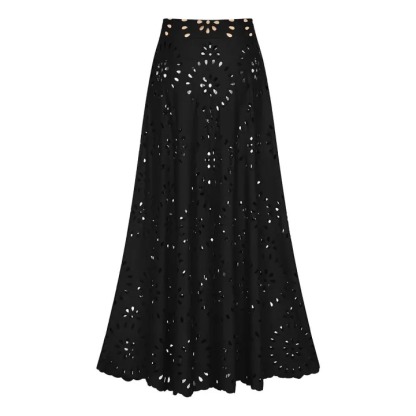 Laser Cutting Flower Hollow One Piece Swimsuit and Skirt