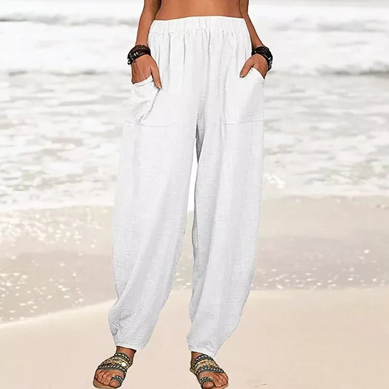 Women's Casual Cotton Linen Pants Solid Color Loose Fit Comfortable Breathable Summer Trousers