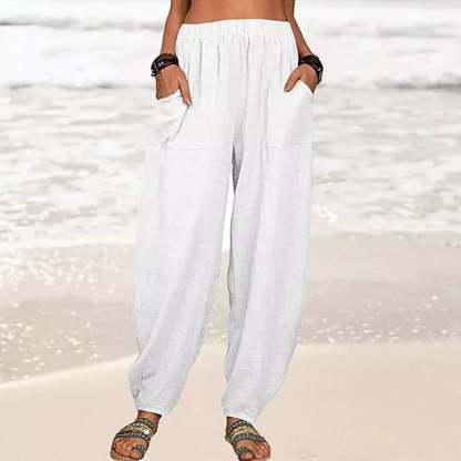 Women's Casual Cotton Linen Pants Solid Color Loose Fit Comfortable Breathable Summer Trousers