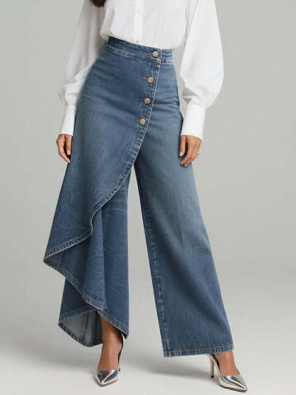 Plus Size Friendly Women's High-waisted Relaxed Fit Wide-leg Jeans With A Stylish Design.