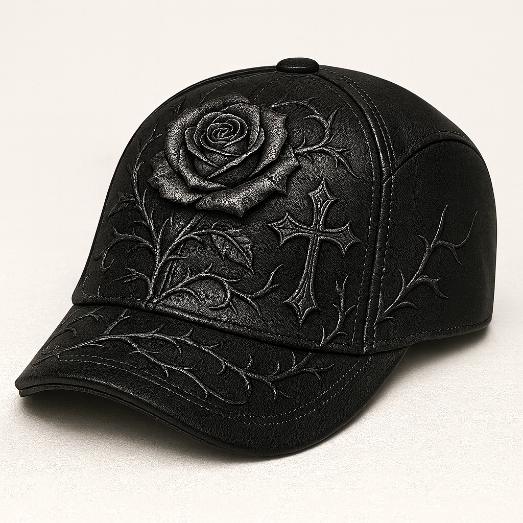 🧢 Gothic Rose & Cross Baseball Cap | Midnight Black Edition